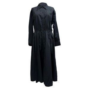 Tory Burch Elenor Long Sleeve Midi Shirt Dress in Black Cotton